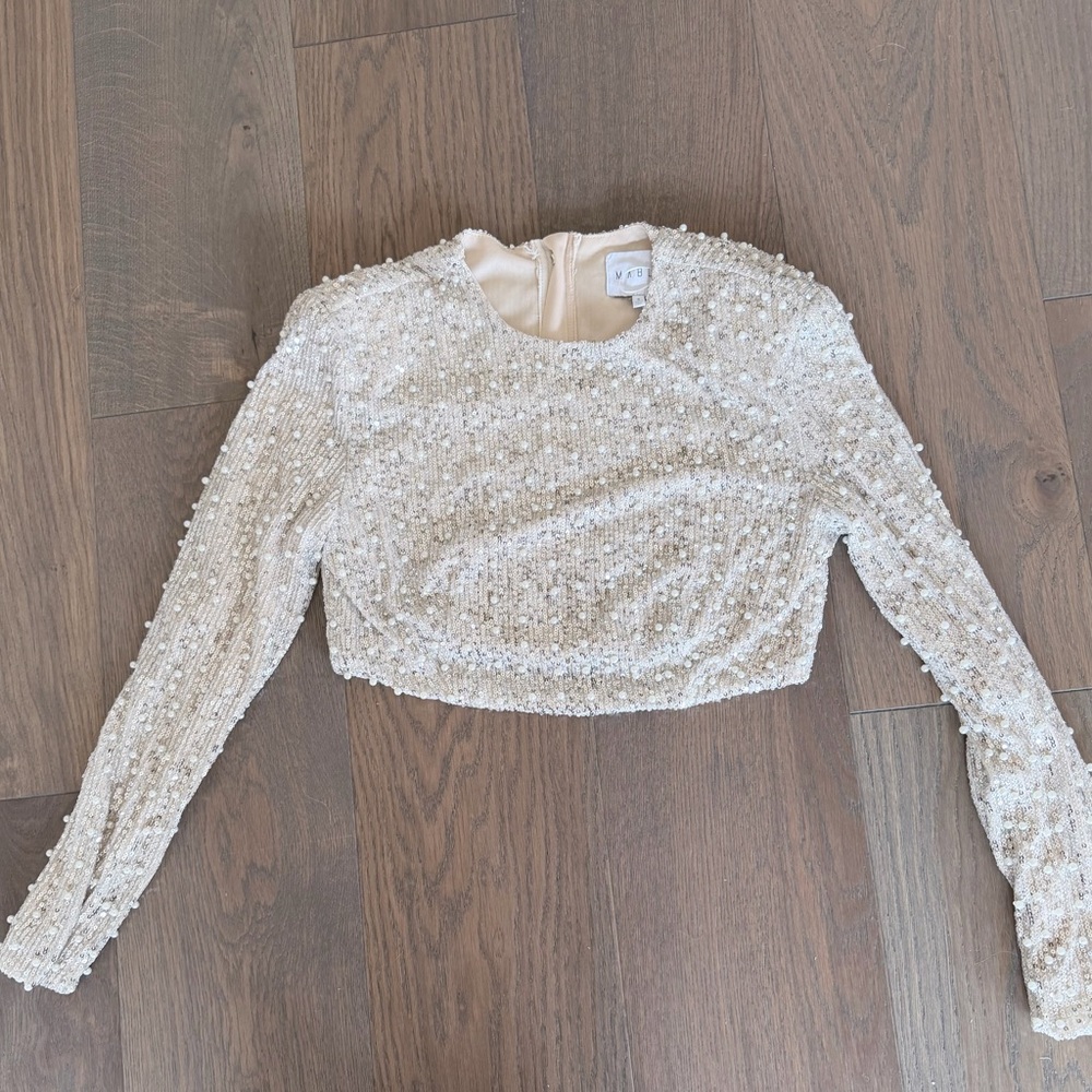 MABLE Cream Beaded Crop Top